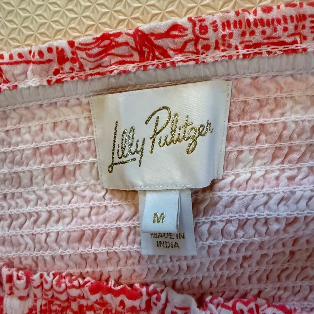 Lilly Pulitzer Kelvina Strapless Smocked Dress in Mizner Red Seaside Harbour M - Picture 4 of 9
